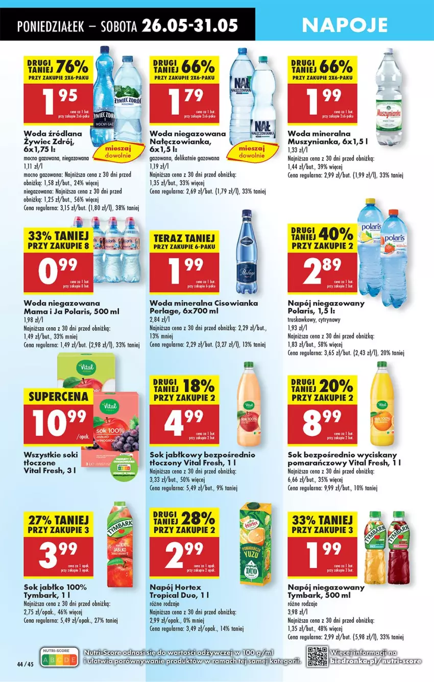 Gazetka promocyjna Biedronka - Od Poniedziałku - ważna 26.05 do 31.05.2025 - strona 54 - produkty: Cisowianka, Fa, Hortex, LANA, Leon, Mus, Muszynianka, Nałęczowianka, Napój, Napój niegazowany, Napoje, Sok, Sok jabłkowy, Tera, Tropical, Tymbark, Woda, Woda mineralna, Woda niegazowana, Woda zrodlana