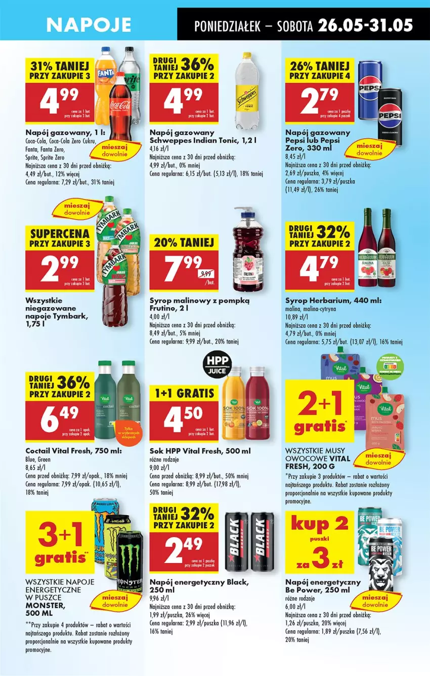 Gazetka promocyjna Biedronka - Od Poniedziałku - ważna 26.05 do 31.05.2025 - strona 55 - produkty: Coca-Cola, Fa, Fanta, Gra, HP, Lack, Mus, Napój, Napój energetyczny, Napój gazowany, Napoje, Pepsi, Por, Schweppes, Sok, Sprite, Syrop, Tymbark