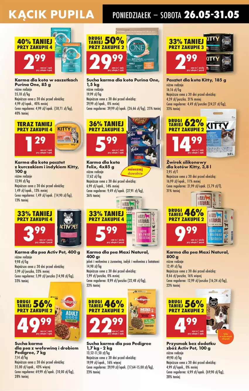 Gazetka promocyjna Biedronka - Od Poniedziałku - ważna 26.05 do 31.05.2025 - strona 65 - produkty: Felix, Kurczak, Leon, Orka, Pasztet, Pedigree, Pur, Purina, Sucha karma, Tera, Wołowina