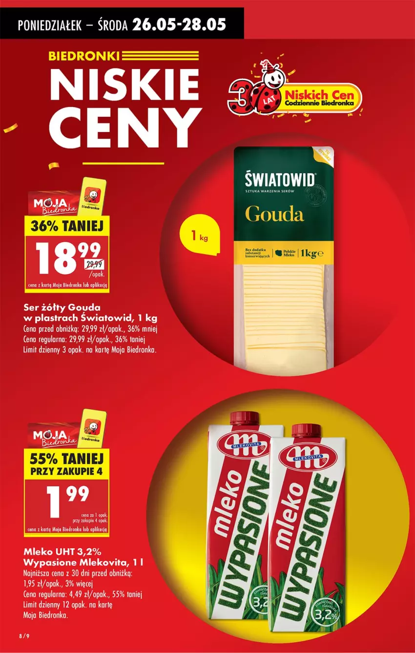 Gazetka promocyjna Biedronka - Od Poniedziałku - ważna 26.05 do 31.05.2025 - strona 8 - produkty: Fa, Gouda, Mleko, Mlekovita, Ser