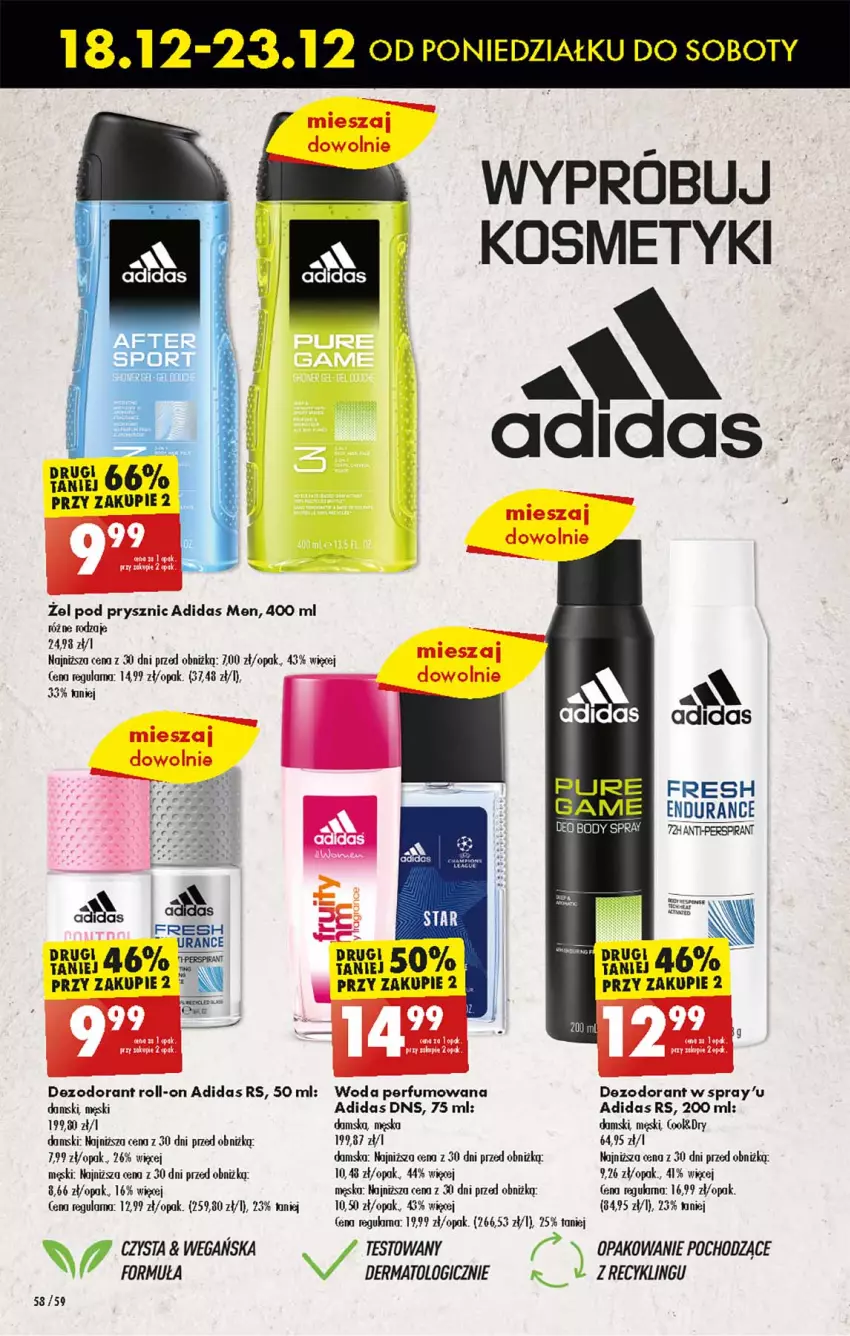 Gazetka promocyjna Biedronka - Od czwartku - ważna 21.12 do 27.12.2023 - strona 62 - produkty: Adidas, Dezodorant, Perfum, Woda, Woda perfumowana