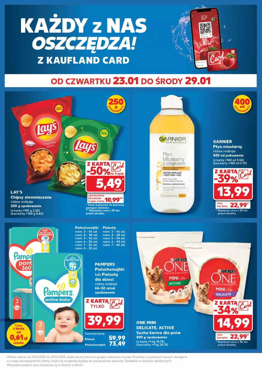 Gazetka promocyjna Kaufland - Mocny Start - ważna 27.01 do 29.01.2025 - strona 39 - produkty: Chipsy, Dzieci, Fa, Garnier, Majtki, Makijaż, Olej, Pampers, Pieluchomajtki, Pieluchy, Płyn micelarny, Por, Sucha karma