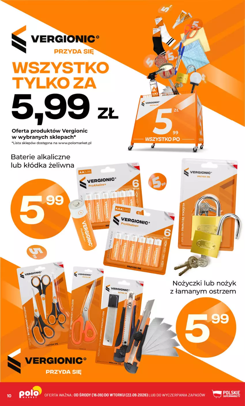 Gazetka promocyjna PoloMarket - Gazetka POLOmarket - ważna 16.09 do 22.09.2026 - strona 10 - produkty: Baterie alkaliczne, Kłódka, Noż, Nożyczki