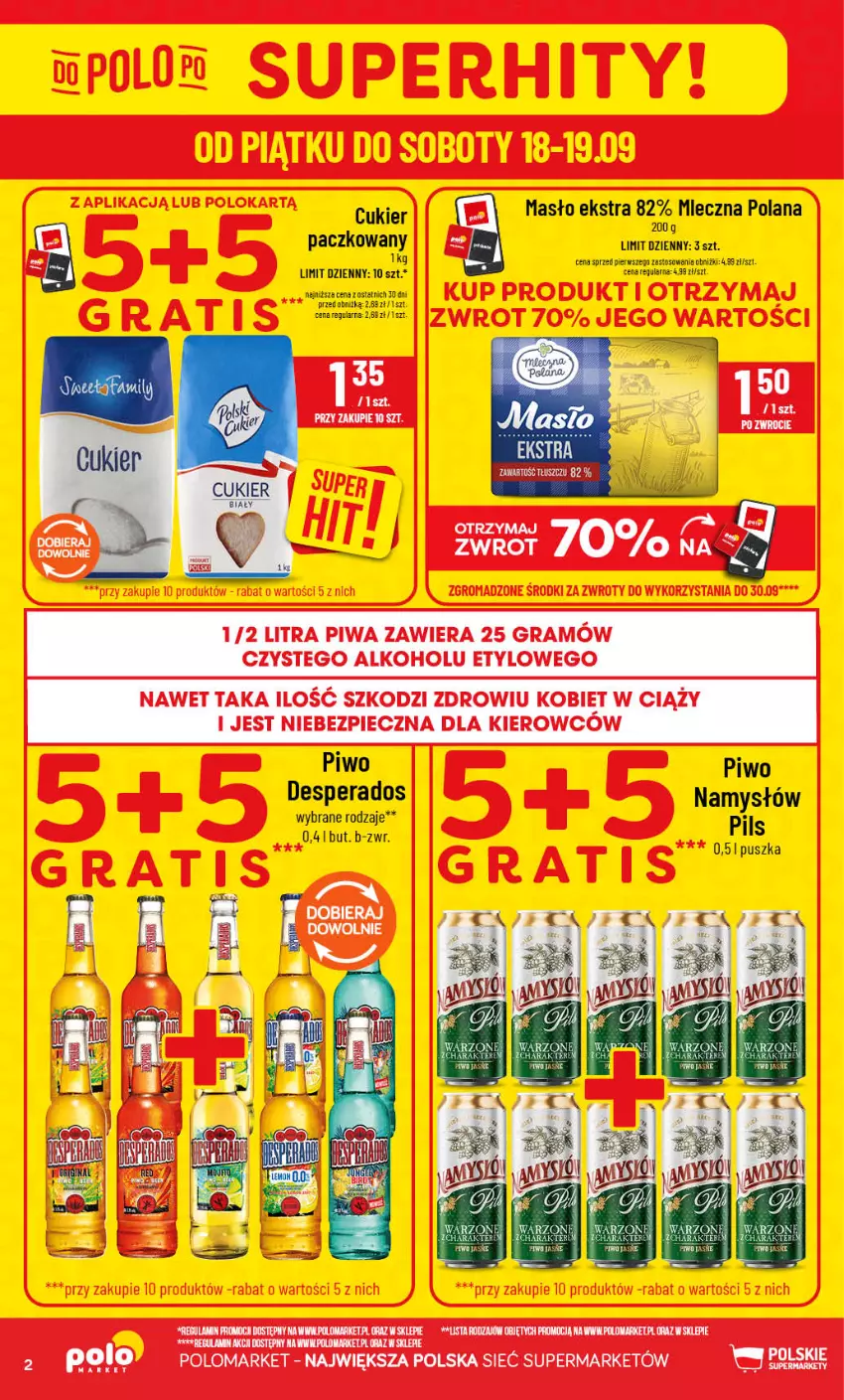 Gazetka promocyjna PoloMarket - Gazetka POLOmarket - ważna 16.09 do 22.09.2026 - strona 2 - produkty: Cukier, Desperados, Gra, LANA, Masło, Namysłów, Piec, Piwa, Piwo