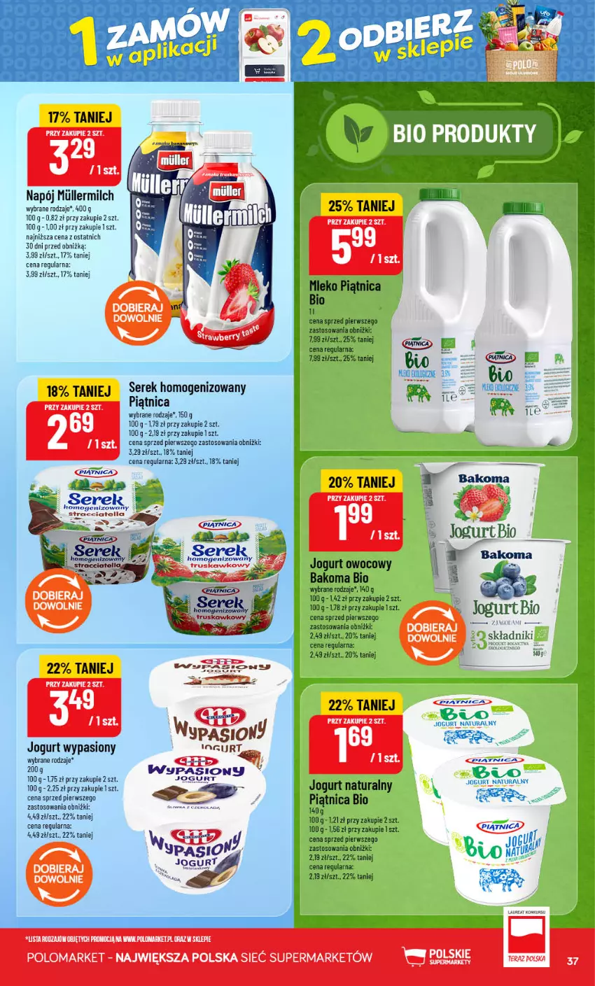 Gazetka promocyjna PoloMarket - Gazetka POLOmarket - ważna 16.09 do 22.09.2026 - strona 37 - produkty: Bakoma, Jogurt, Jogurt bio, Jogurt naturalny, Jogurt owocowy, Mleko, Napój, Piątnica, Ser, Serek, Serek homogenizowany