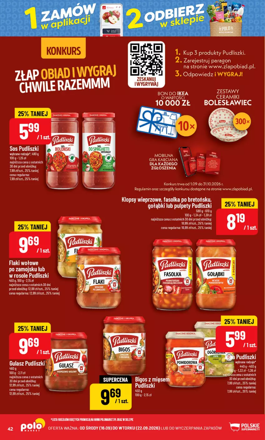 Gazetka promocyjna PoloMarket - Gazetka POLOmarket - ważna 16.09 do 22.09.2026 - strona 42 - produkty: Fa, Flaki, Flaki wołowe, Gra, Gry, Pudliszki, Pulpety, Sos
