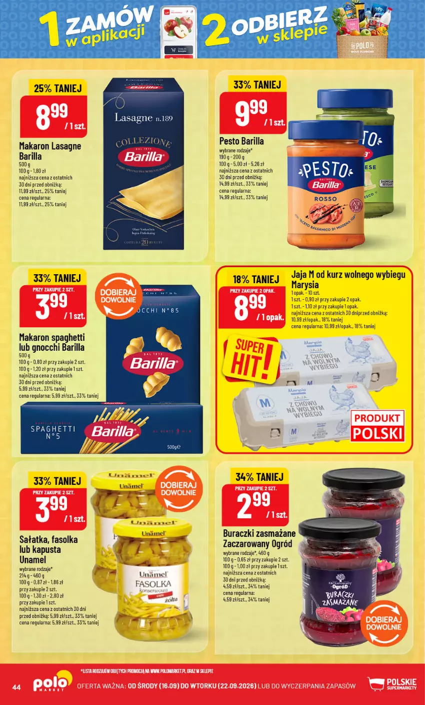 Gazetka promocyjna PoloMarket - Gazetka POLOmarket - ważna 16.09 do 22.09.2026 - strona 44 - produkty: Barilla, Buraczki, Fa, Gnocchi, Jaja, Lasagne, Makaron, Ogród, Pesto, Rura, Sałat, Sałatka, Spaghetti