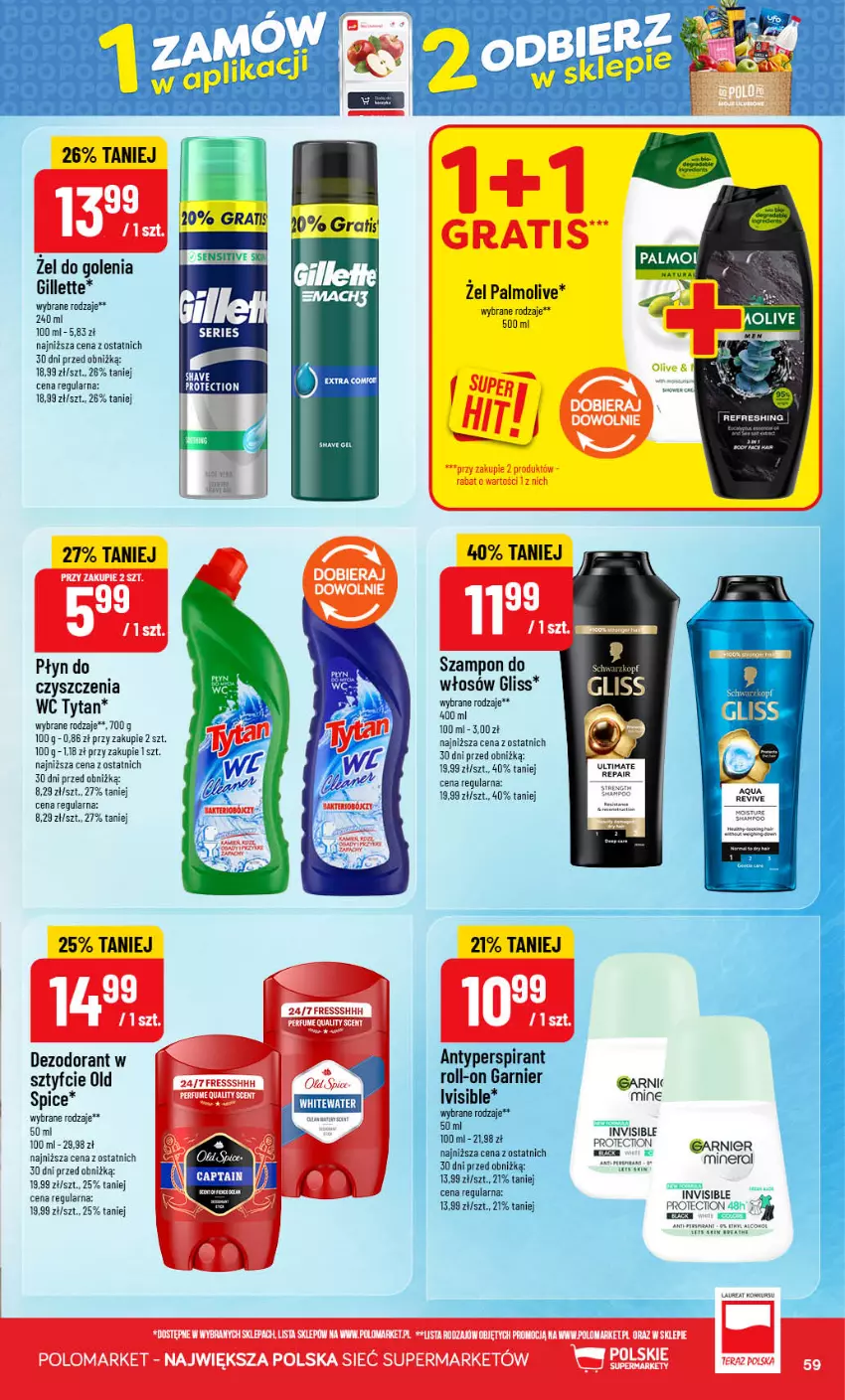 Gazetka promocyjna PoloMarket - Gazetka POLOmarket - ważna 16.09 do 22.09.2026 - strona 59 - produkty: Dezodorant, Gillette, Gra, Palmolive, Płyn do czyszczenia wc, Ser, Szampon, Tytan