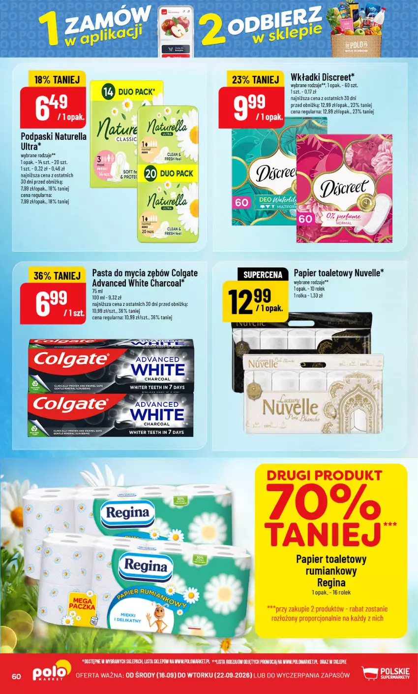 Gazetka promocyjna PoloMarket - Gazetka POLOmarket - ważna 16.09 do 22.09.2026 - strona 60 - produkty: Colgate, Discreet, Fa, Gin, LG, Naturell, Naturella, Papier, Papier toaletowy, Podpaski, Por, Rum, Wkładki