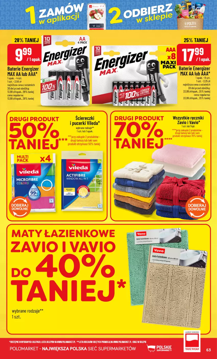 Gazetka promocyjna PoloMarket - Gazetka POLOmarket - ważna 16.09 do 22.09.2026 - strona 63 - produkty: Energizer, Laur, Mata łazienkowa, Ręcznik, Vileda