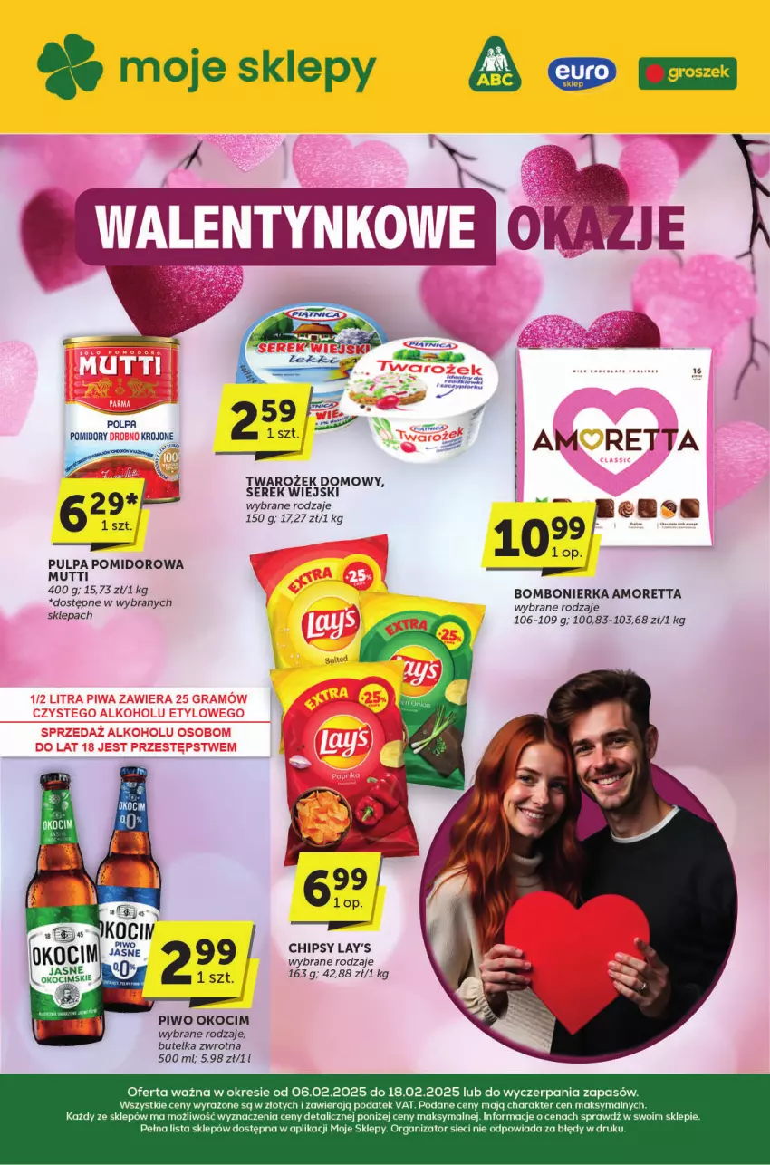 Gazetka promocyjna ABC - ważna 06.02 do 18.02.2025 - strona 1 - produkty: Chipsy, Fa, Koc, Okocim, Piwo, Pomidory, Pomidory krojone, Ser, Serek, Serek wiejski