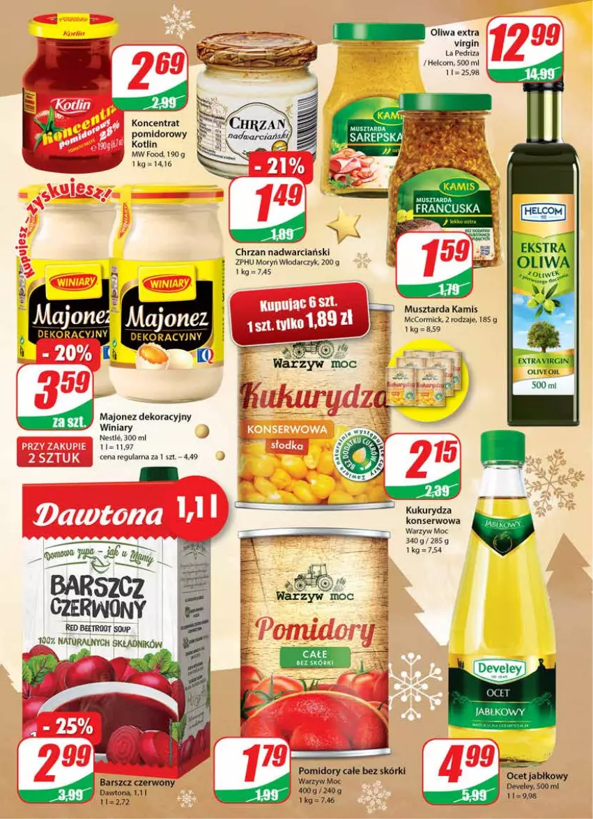 Gazetka promocyjna Dino - Gazetka - ważna 15.12 do 21.12.2021 - strona 11 - produkty: Chrzan, Dawtona, Gin, HELCOM, Kamis, Koncentrat pomidorowy, Kotlin, Kukurydza, Kukurydza konserwowa, Majonez, Mus, Musztarda, Ocet, Pomidory, Ser, Winiary