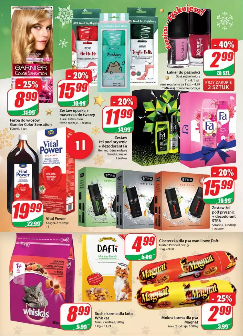 Gazetka promocyjna Dino - Gazetka - ważna 15.12 do 21.12.2021 - strona 26 - produkty: Dezodorant, Fa, Farba do włosów, Garnier, Lakier, Lakier do paznokci, Mars, Mokra karma, Opaska, Sati, Str8, Sucha karma, Waga, Whiskas