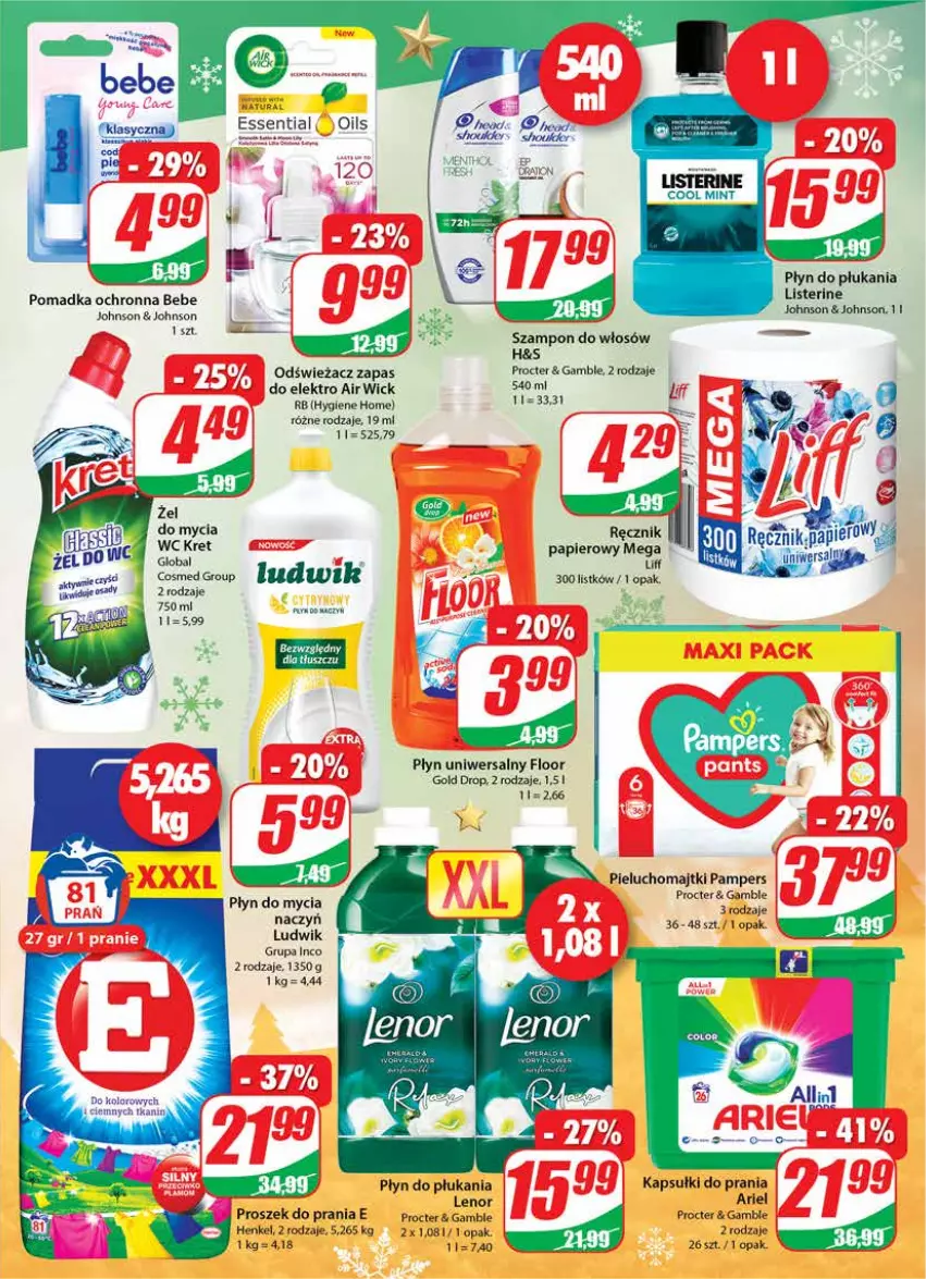 Gazetka promocyjna Dino - Gazetka - ważna 15.12 do 21.12.2021 - strona 27 - produkty: Air Wick, Ariel, Kapsułki do prania, Kret, Lenor, Ludwik, Majtki, Pampers, Papier, Pieluchomajtki, Płyn do mycia, Płyn do płukania, Proszek do prania, Ręcznik, Szampon