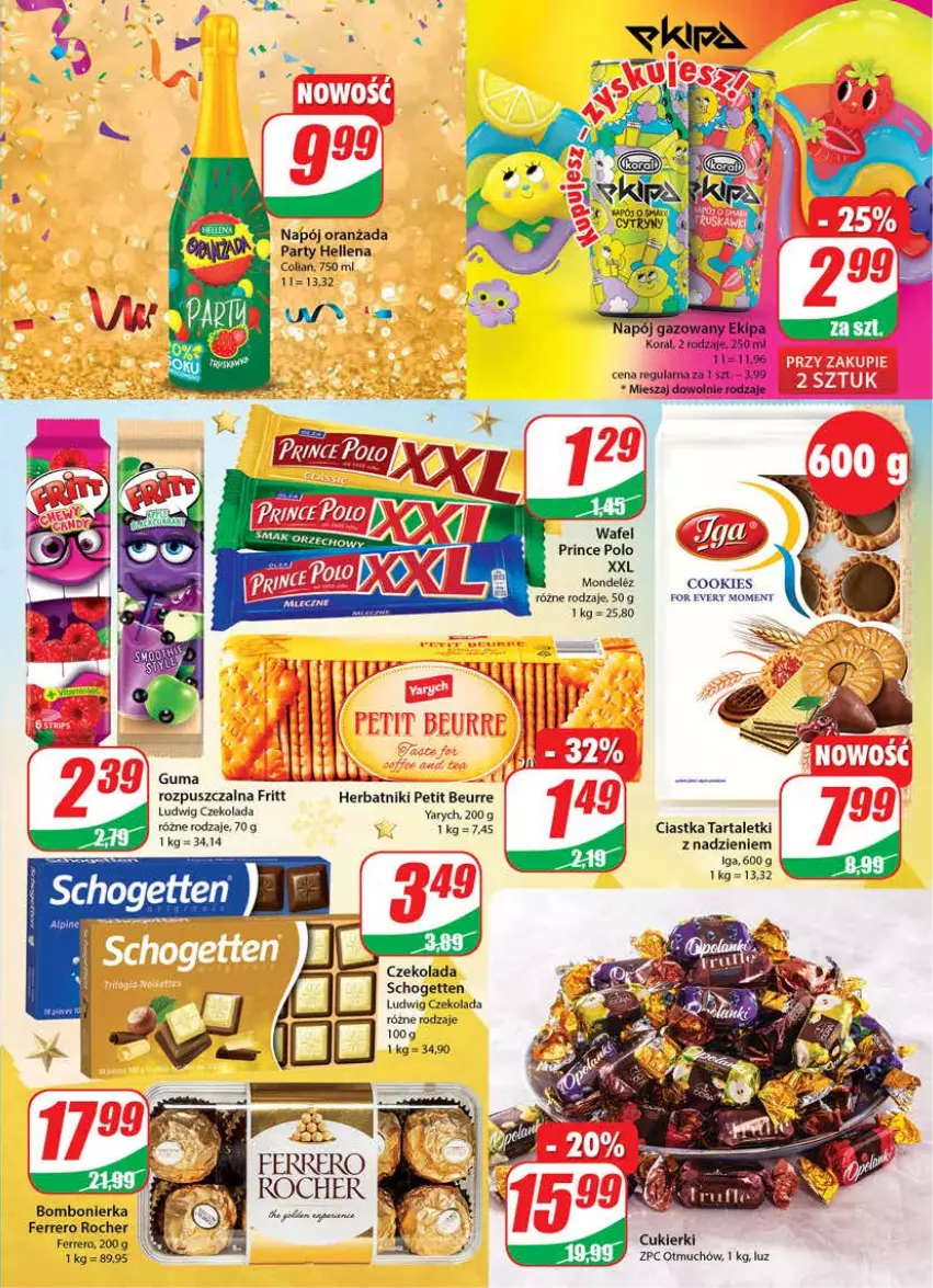 Gazetka promocyjna Dino - Gazetka - ważna 15.12 do 21.12.2021 - strona 3 - produkty: Ciastka, Cukier, Cukierki, Czekolada, Ferrero, Ferrero Rocher, Hellena, Herbatniki, Herbatniki Petit Beurre, Napój, Napój gazowany, Oranżada, Prince Polo, Schogetten, Tarta