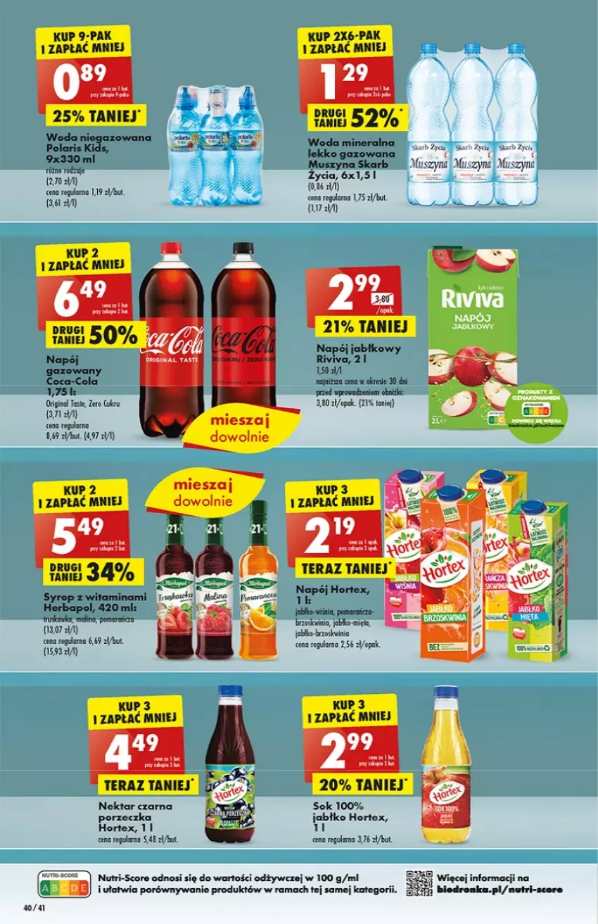 Gazetka promocyjna Biedronka - od Poniedziałku - ważna 10.07 do 15.07.2023 - strona 40 - produkty: Coca-Cola, Gin, Hortex, K2, Mus, Napój, Nektar, Por, Rama, Ser, Sok, Szyna, Woda, Woda mineralna, Woda niegazowana