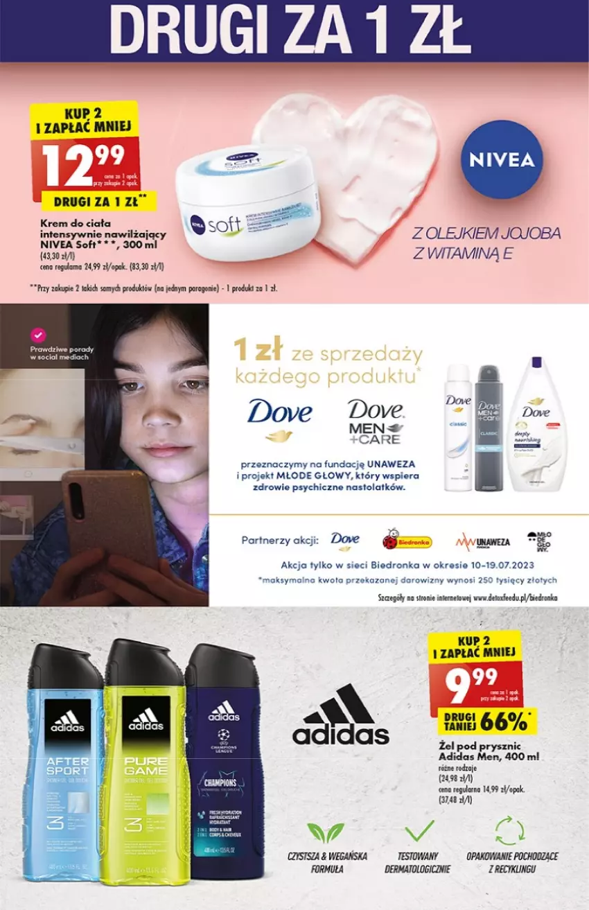 Gazetka promocyjna Biedronka - od Poniedziałku - ważna 10.07 do 15.07.2023 - strona 49 - produkty: Adidas, Dove, Krem do ciała, Nivea, Olej, Zdrowie