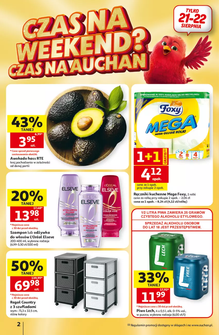Gazetka promocyjna Auchan - 30 Lat Hipermarket - ważna 20.08 do 26.08.2026 - strona 2 - produkty: Elseve, Foxy, Odzywka do włosów, Piwo, Ręcznik, Regał, Rolki, Szampon