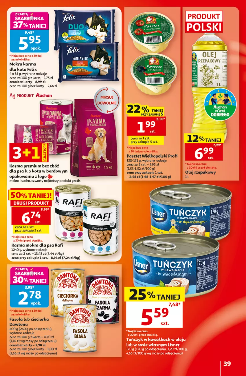 Gazetka promocyjna Auchan - 30 Lat Hipermarket - ważna 20.08 do 26.08.2026 - strona 39 - produkty: Cieciorka, Dawtona, Fa, Fanta, Fasola, Felix, Gra, Kawa, Mokra karma, Olej, Olej rzepakowy, Orka, Pasztet, Tuńczyk