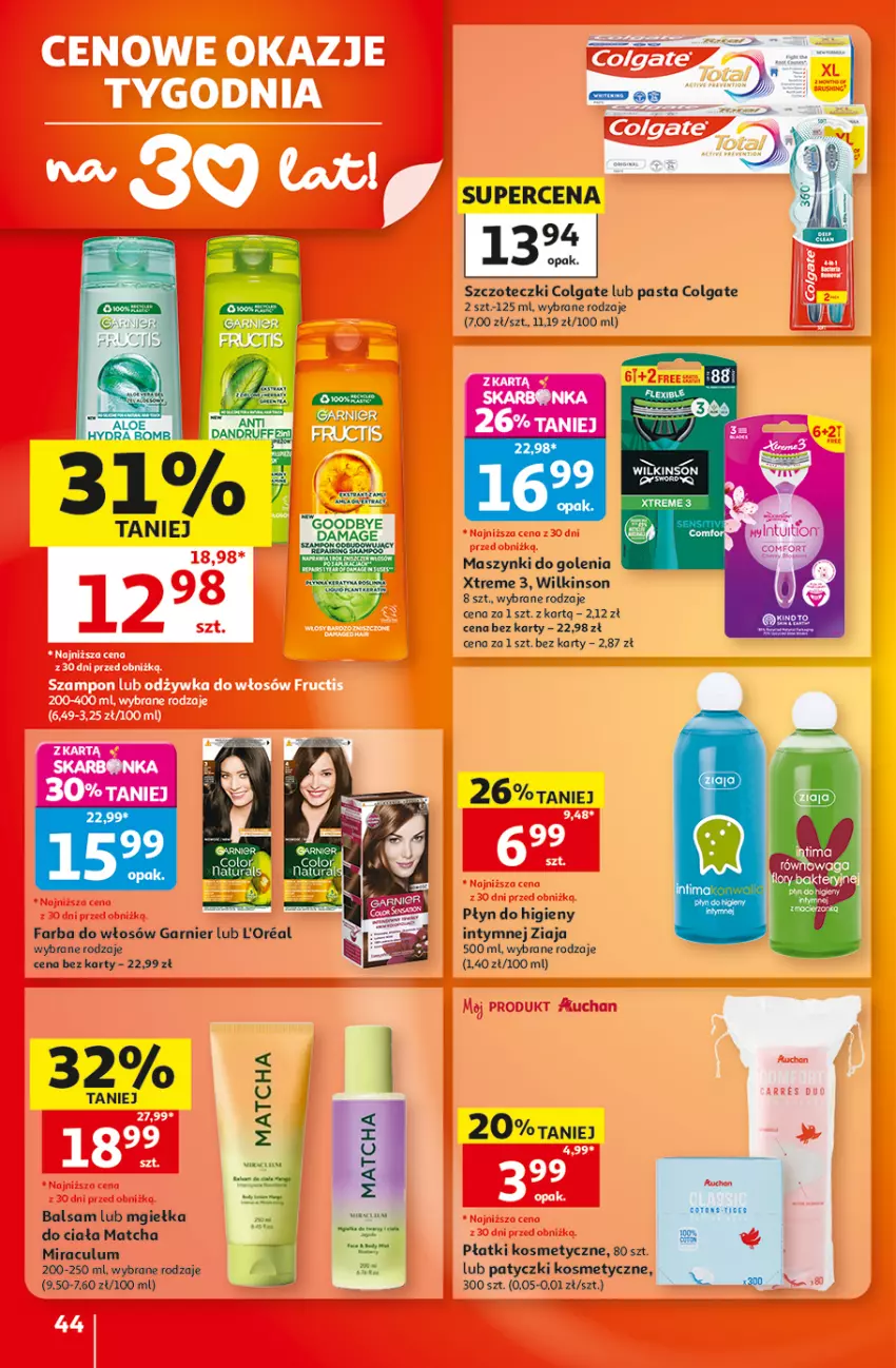 Gazetka promocyjna Auchan - 30 Lat Hipermarket - ważna 20.08 do 26.08.2026 - strona 44 - produkty: Colgate, Fa, Farba do włosów, Garnier, LG, Patyczki kosmetyczne, Płatki kosmetyczne, Ziaja