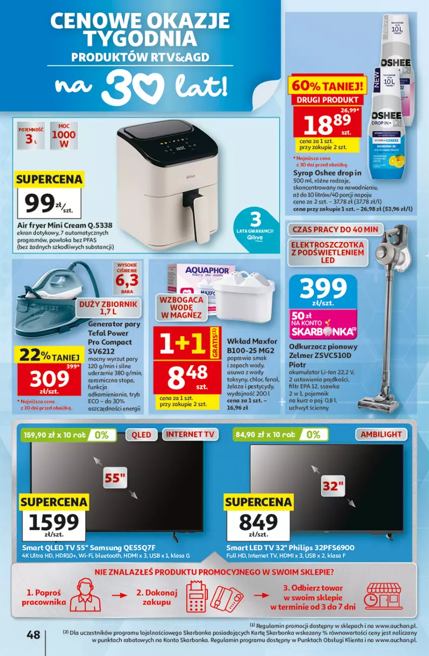 Gazetka promocyjna Auchan - 30 Lat Hipermarket - ważna 20.08 do 26.08.2026 - strona 48 - produkty: Akumulator, Fa, Generator pary, Gra, Magnez, Oshee, Pojemnik, Sok, Syrop, Szczotka, Tefal, Top, Zelmer