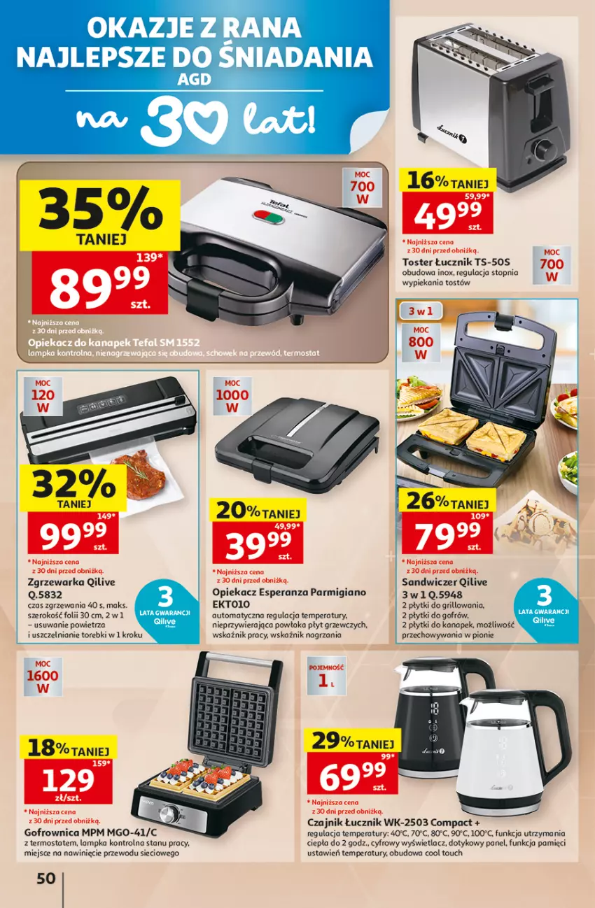 Gazetka promocyjna Auchan - 30 Lat Hipermarket - ważna 20.08 do 26.08.2026 - strona 50 - produkty: Czajnik, Gofrownica, Grill, Termos, Top, Toster, Warka
