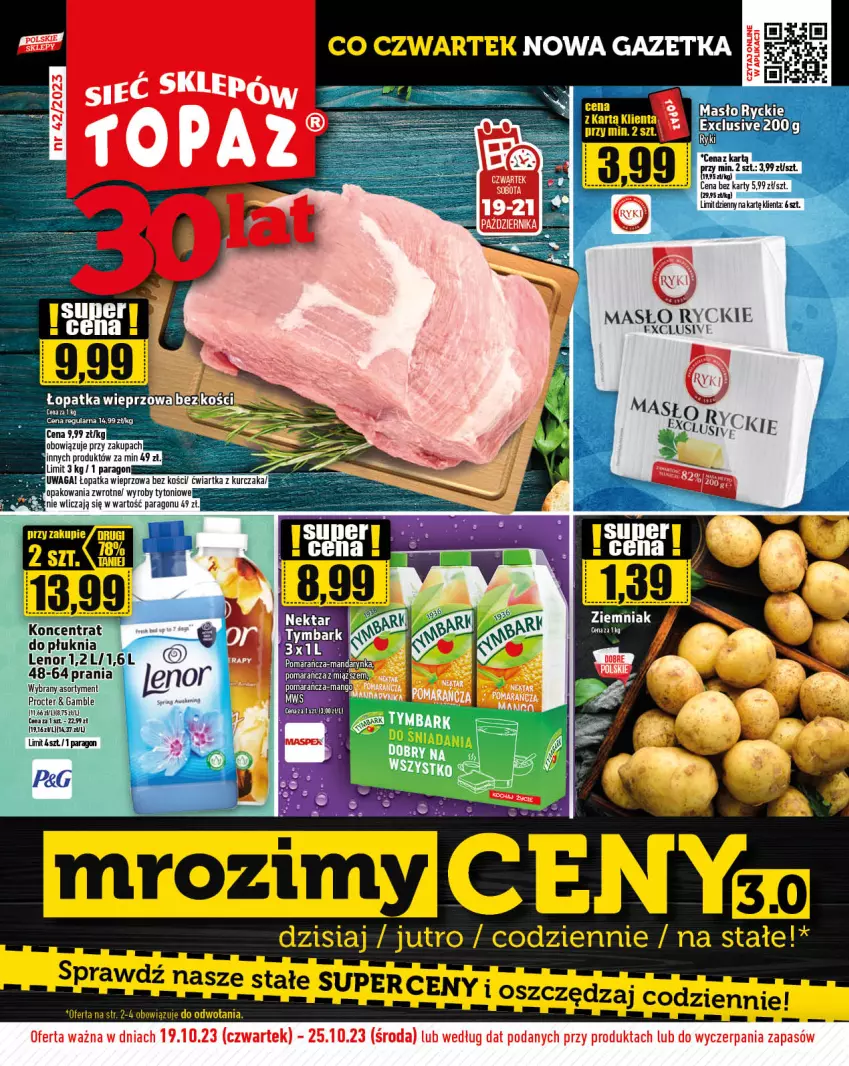 Gazetka promocyjna Topaz - Gazetka - ważna 19.10 do 25.10.2023 - strona 1 - produkty: Lenor, Mango, Masło, Ser, Waga