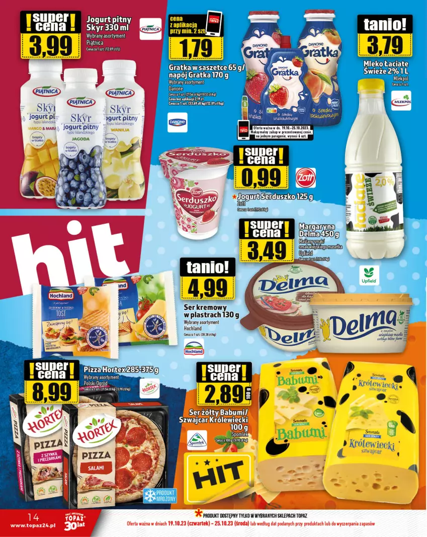 Gazetka promocyjna Topaz - Gazetka - ważna 19.10 do 25.10.2023 - strona 14 - produkty: Gra, Hochland, Jogurt, Napój, Piątnica, Ser, Top