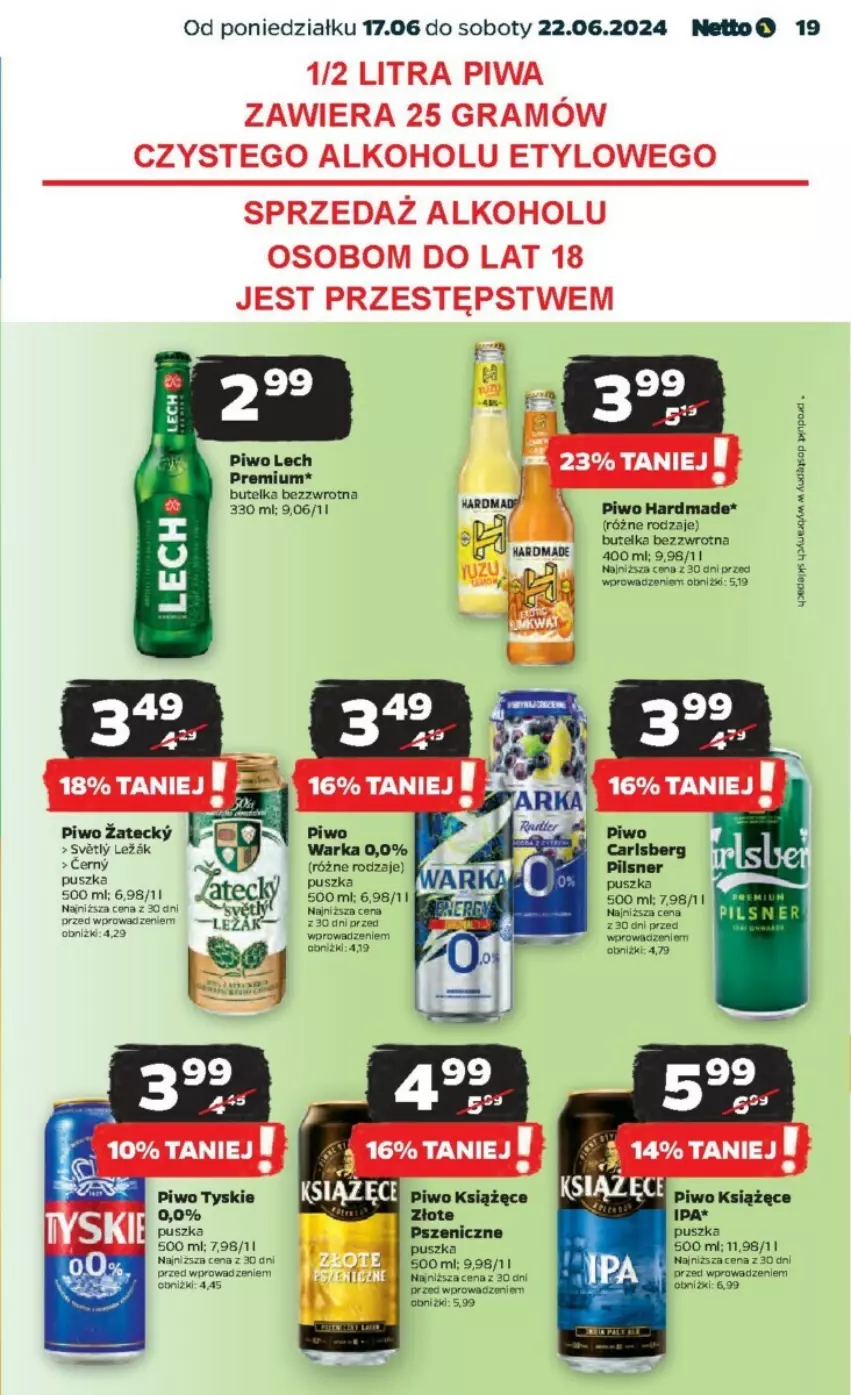 Gazetka promocyjna Netto - ważna 17.06 do 23.06.2024 - strona 11 - produkty: Carlsberg, Książęce, Lech Premium, Piwo, Tyskie, Warka