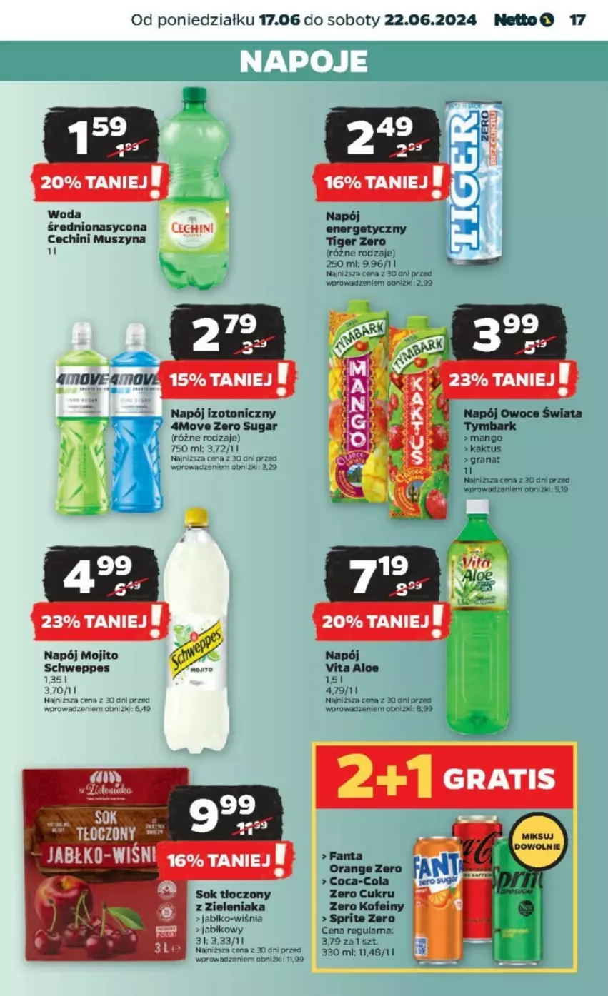 Gazetka promocyjna Netto - ważna 17.06 do 23.06.2024 - strona 9 - produkty: Coca-Cola, Fa, Fanta, Gra, Granat, Kaktus, Mango, Mus, Napój, Napój izotoniczny, Owoce, Schweppes, Sprite, Szyna, Tymbark, Woda