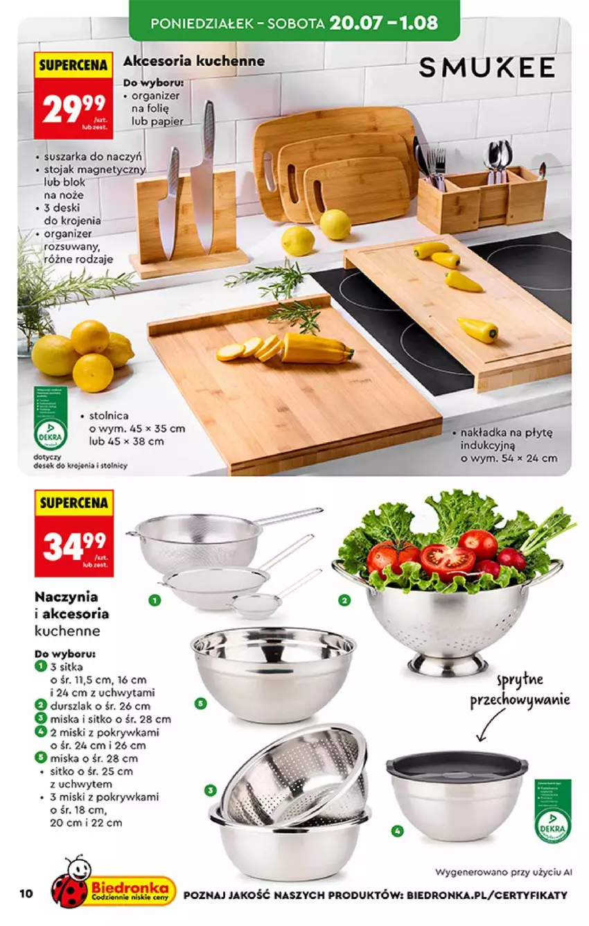 Gazetka promocyjna Biedronka - Okazje Tygodnia - ważna 20.07 do 01.08.2026 - strona 10 - produkty: Durszlak, Miska, Noż, Organizer, Sitko, Stojak, Stolnica, Suszarka, Suszarka do naczyń