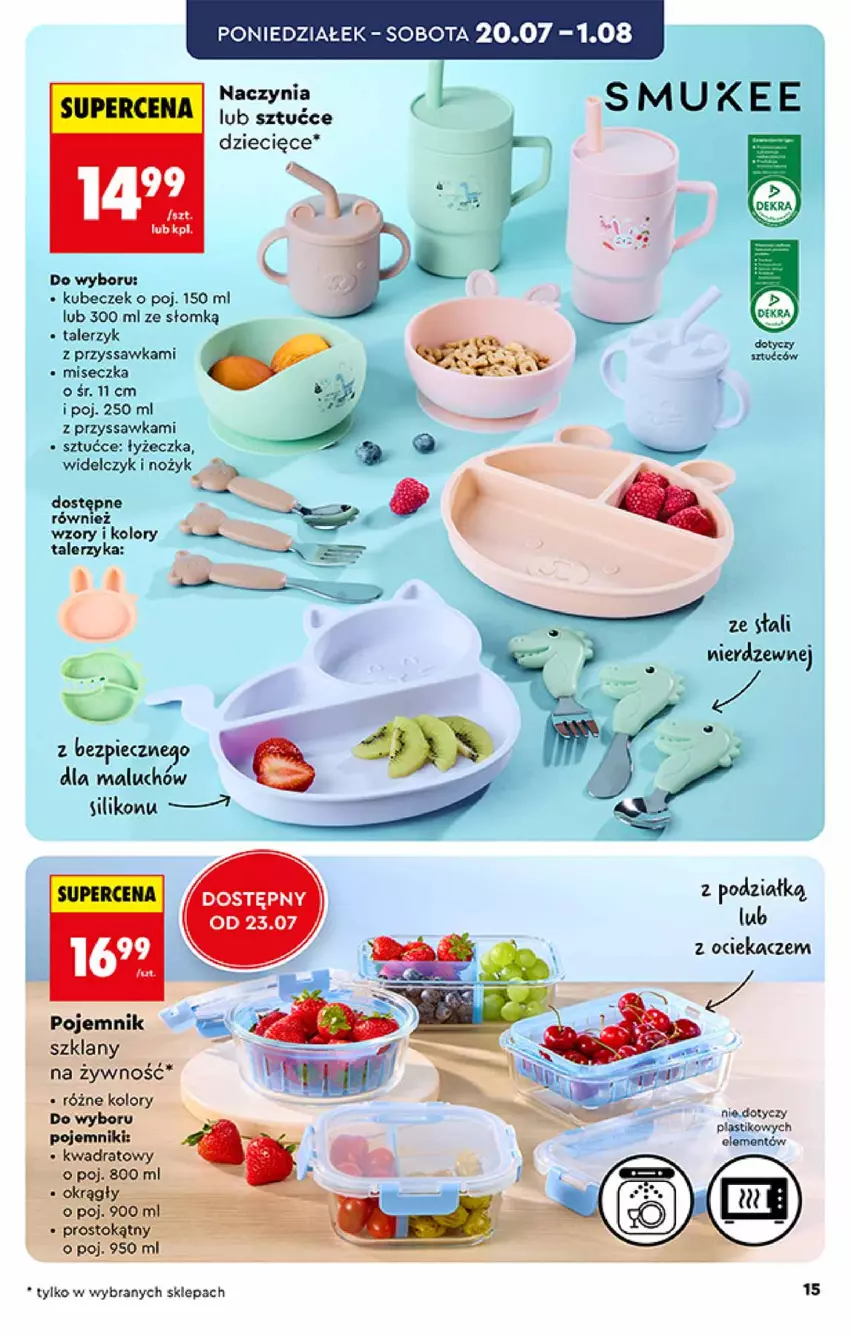 Gazetka promocyjna Biedronka - Okazje Tygodnia - ważna 20.07 do 01.08.2026 - strona 15 - produkty: Dzieci, Miseczka, Noż, Ociekacz, Piec, Pojemnik, Talerz, Talerzyk
