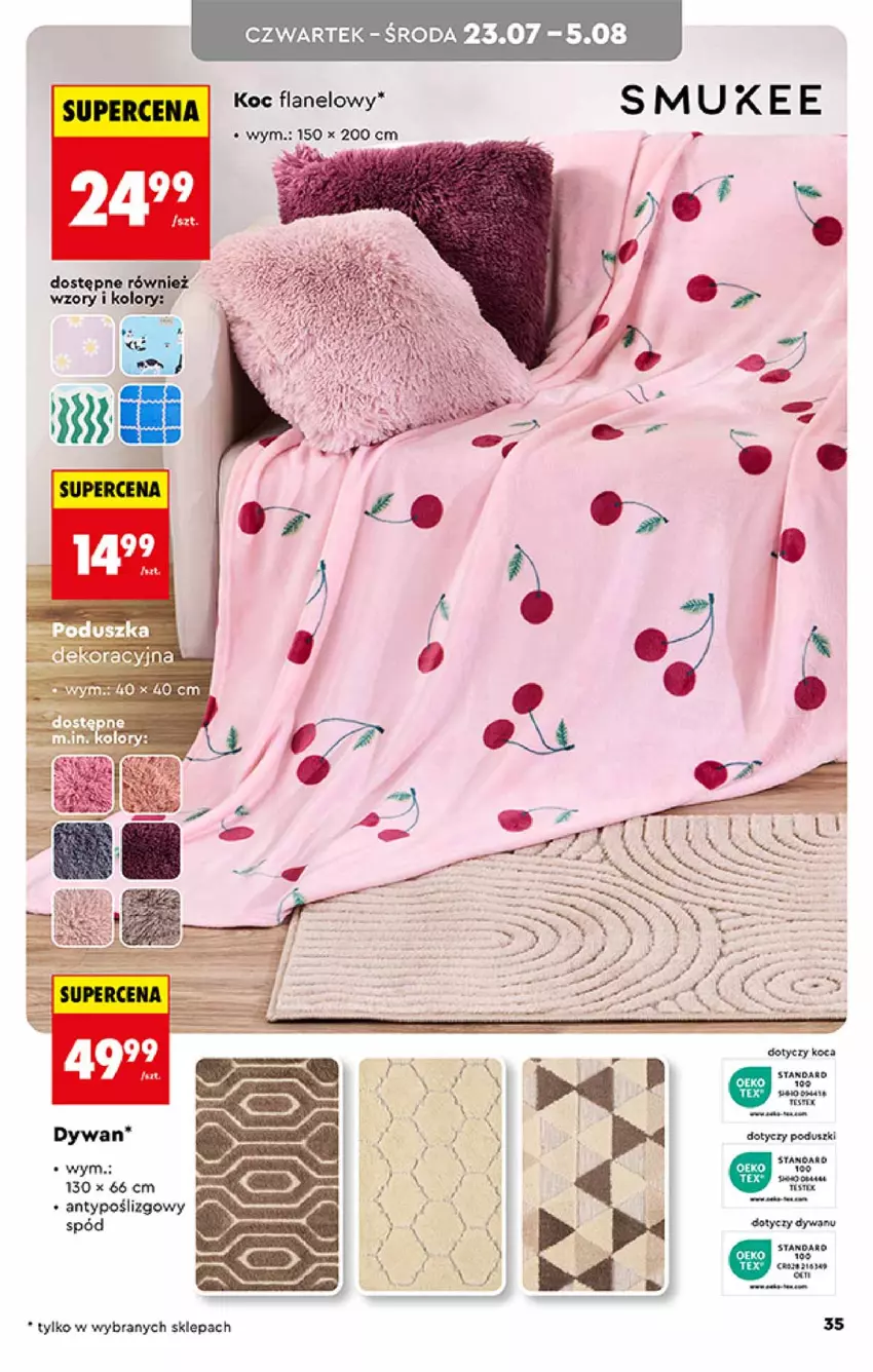 Gazetka promocyjna Biedronka - Okazje Tygodnia - ważna 20.07 do 01.08.2026 - strona 35 - produkty: Dywan, Fa, Koc, Poduszka, Poduszka dekoracyjna