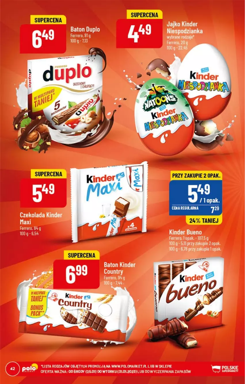 Gazetka promocyjna PoloMarket - Gazetka pomocyjna - ważna 25.01 do 31.01.2022 - strona 42 - produkty: Baton, Czekolada, Ferrero, Kinder, Kinder Bueno