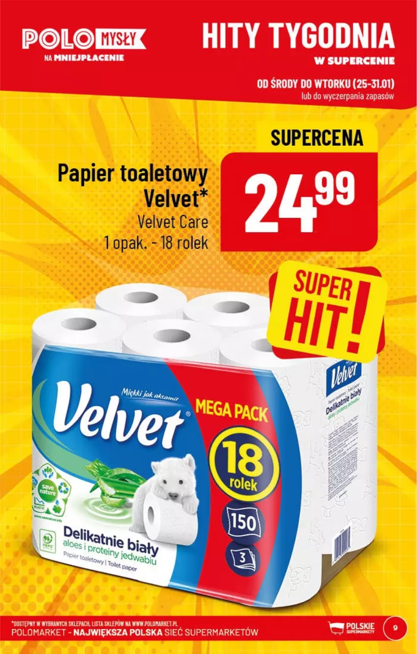 Gazetka promocyjna PoloMarket - Gazetka pomocyjna - ważna 25.01 do 31.01.2022 - strona 9 - produkty: Papier, Papier toaletowy, Velvet