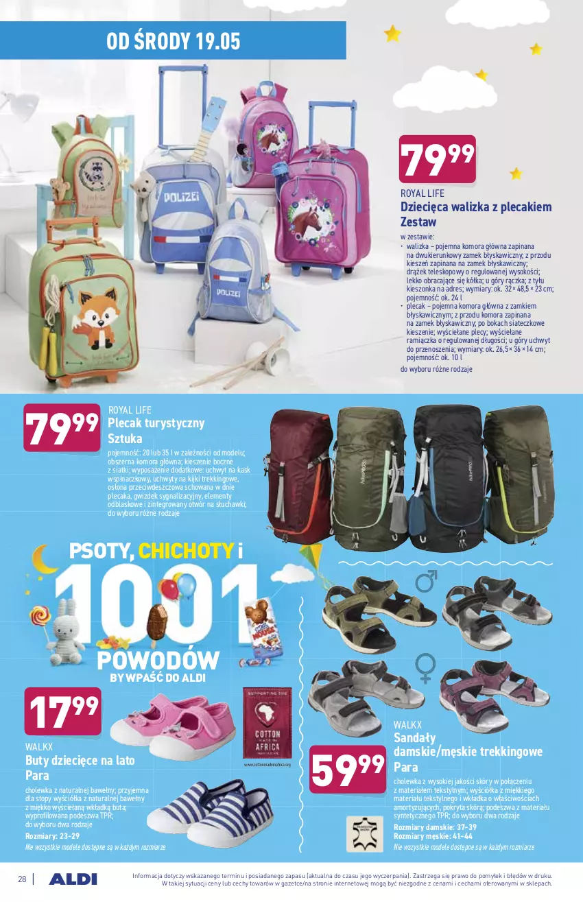 Gazetka promocyjna Aldi - ważna 17.05 do 22.05.2021 - strona 28 - produkty: Buty, Dres, Dzieci, Kask, Plecak, Sandał, Słuchawki, Sok, Teleskop, Top, Uchwyty, Walizka