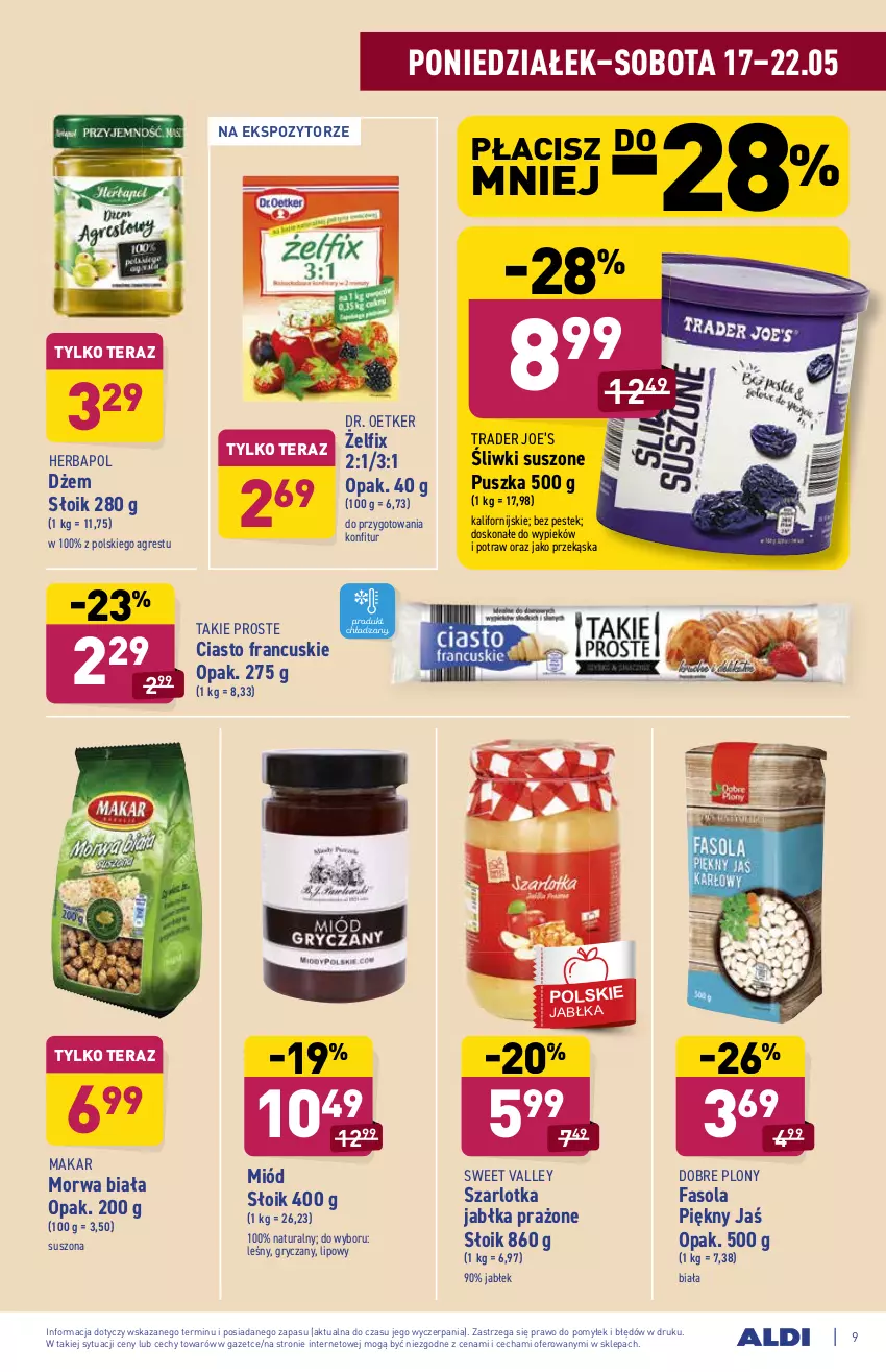 Gazetka promocyjna Aldi - ważna 17.05 do 22.05.2021 - strona 9 - produkty: Ciasto francuskie, Dr. Oetker, Dżem, Fa, Fasola, Gres, Gry, Herbapol, Jabłka, Jabłka prażone, Miód, Stek, Szarlotka, Tera