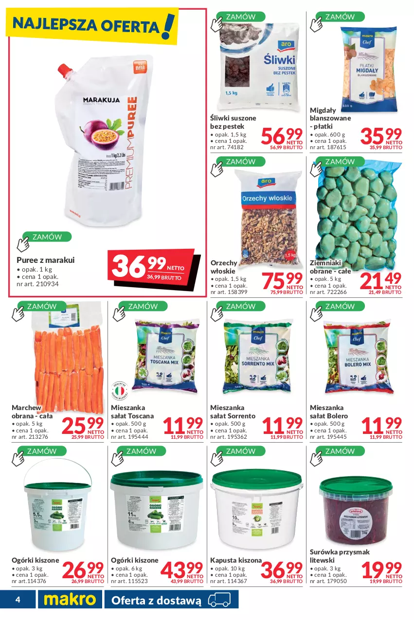 Gazetka promocyjna Makro - [Oferta promocyjna] Dostawa - ważna 31.05 do 27.06.2022 - strona 4 - produkty: Mieszanka sałat, Migdały, Orzechy włoskie, Pur, Sałat, Stek, Surówka, Ziemniaki