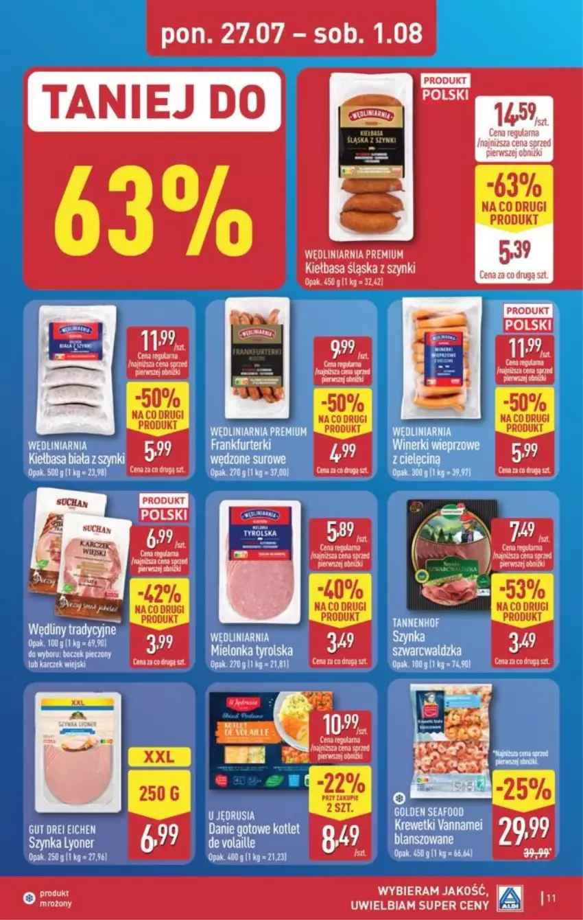 Gazetka promocyjna Aldi - Pełna oferta - ważna 27.07 do 01.08.2026 - strona 11 - produkty: Danie gotowe, Kiełbasa, Kiełbasa śląska, Kotlet, Krewetki, Ser, Szynka