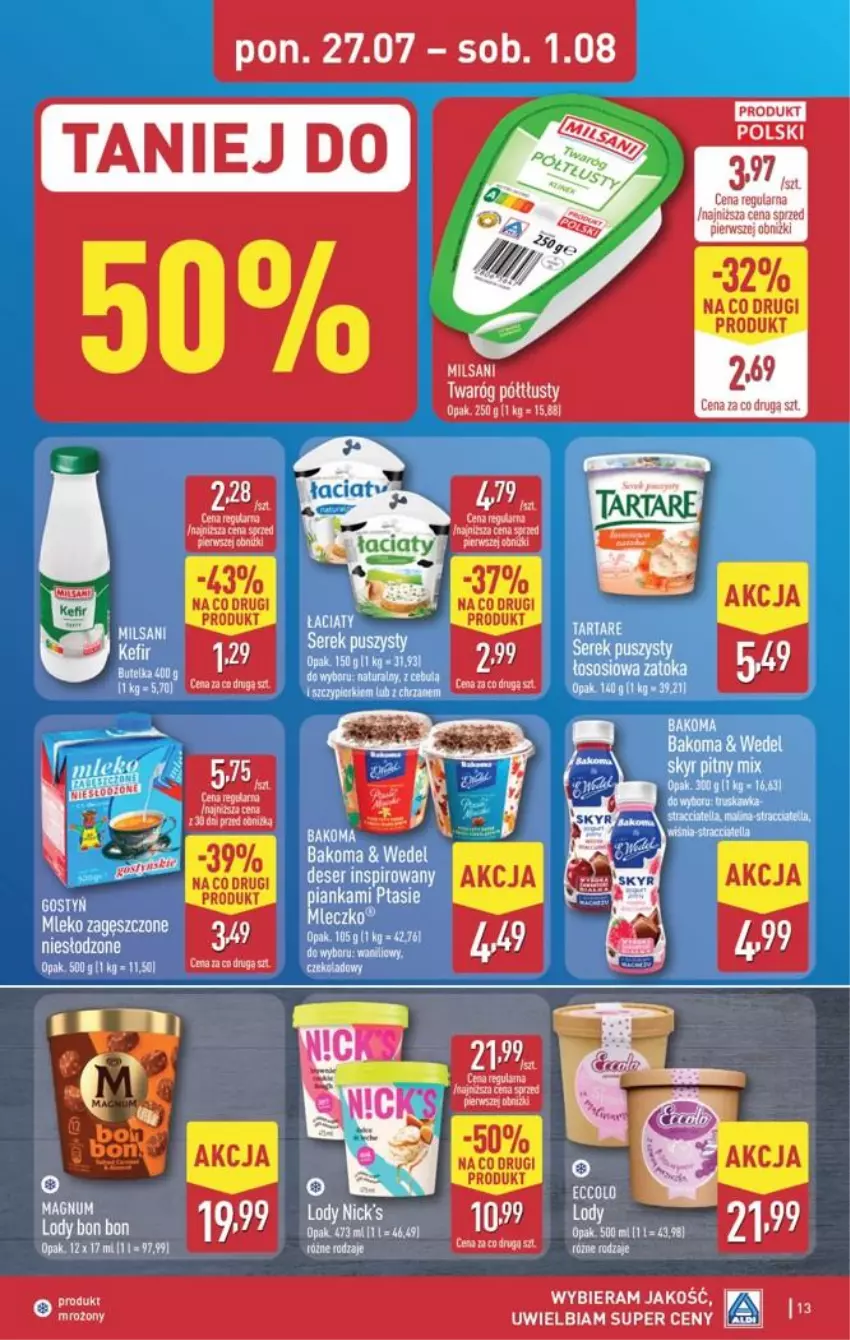 Gazetka promocyjna Aldi - Pełna oferta - ważna 27.07 do 01.08.2026 - strona 13 - produkty: Mleko, Mleko zagęszczone, Twaróg, Twaróg półtłusty