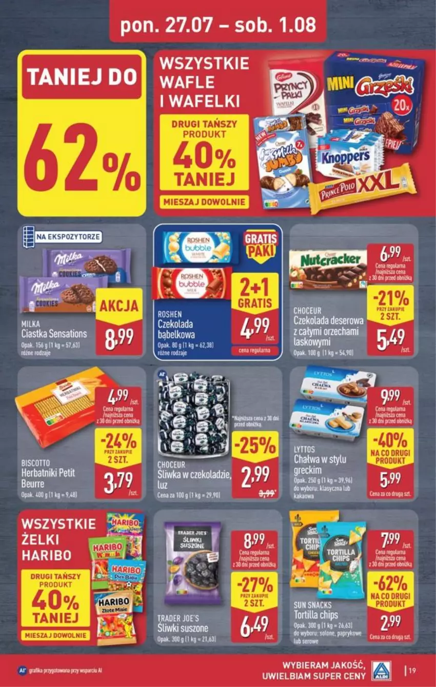 Gazetka promocyjna Aldi - Pełna oferta - ważna 27.07 do 01.08.2026 - strona 19 - produkty: Chałwa, Ciastka, Gra, Herbatniki, LG, Por, Sati, Tortilla, Tortilla Chips, Wafle