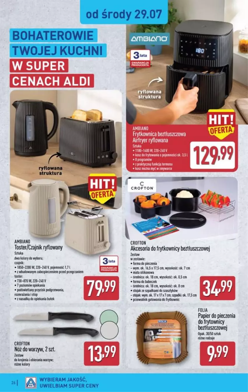 Gazetka promocyjna Aldi - Pełna oferta - ważna 27.07 do 01.08.2026 - strona 26 - produkty: Czajnik, Fa, Papier, Papier do pieczenia, Piec, Przewodnik, Sok, Stojak, Toster