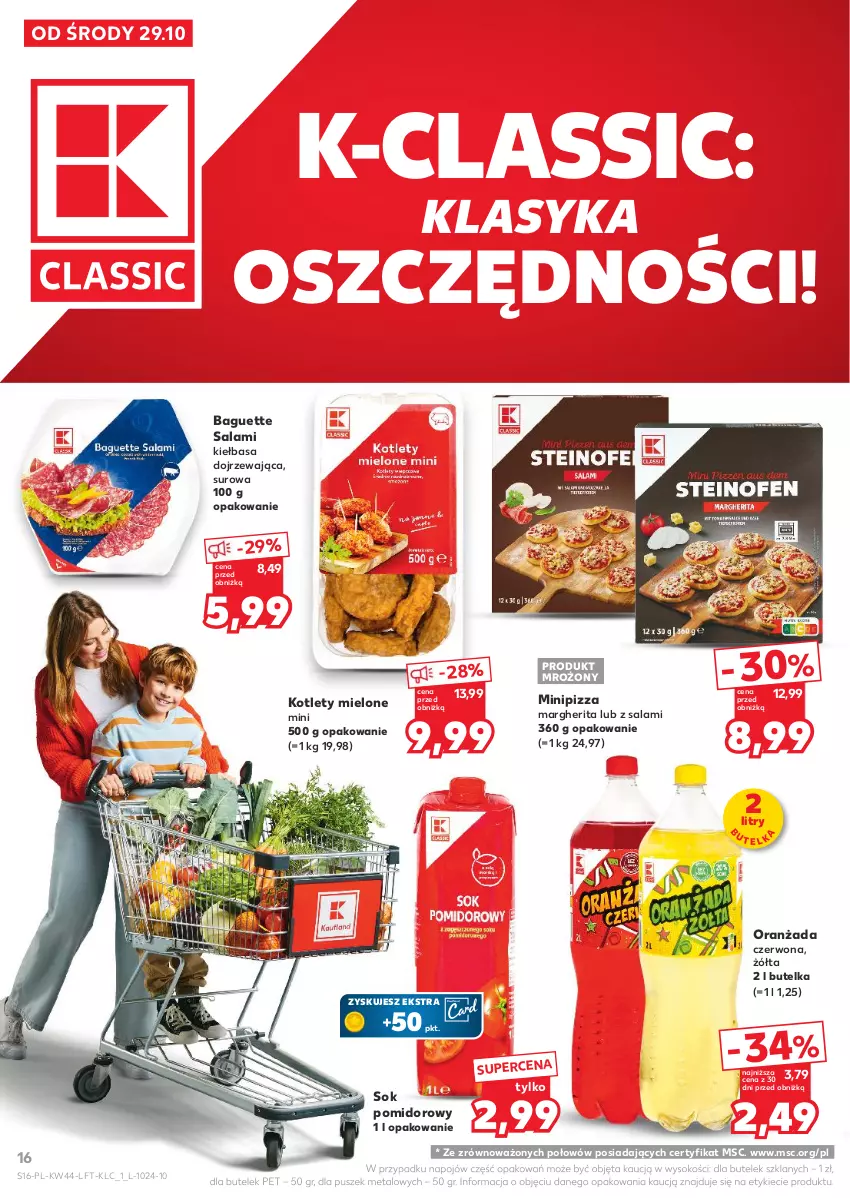 Gazetka promocyjna Kaufland - Gazetka tygodnia - ważna 29.10 do 05.11.2025 - strona 16 - produkty: Kiełbasa, Kotlet, Oranżada, Pizza, Pizza margherita, Salami, Sok, Sok pomidorowy