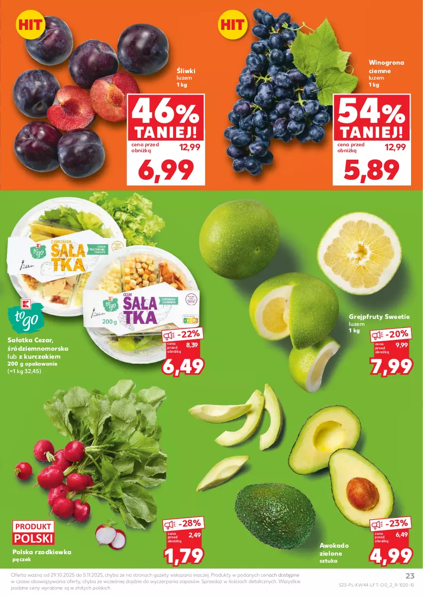 Gazetka promocyjna Kaufland - Gazetka tygodnia - ważna 29.10 do 05.11.2025 - strona 23 - produkty: Grejpfrut, Kurczak, Rzodkiewka, Sałat, Sałatka, Wino, Winogrona