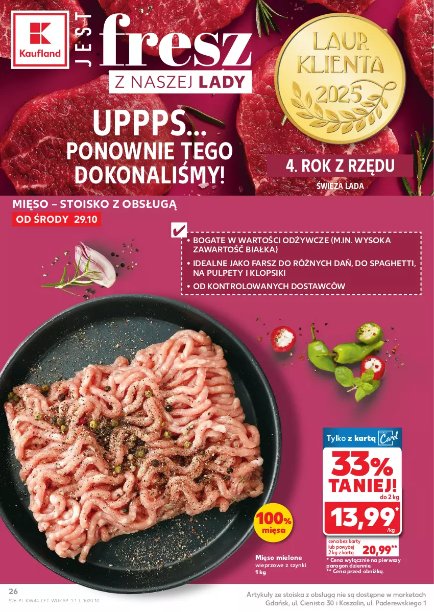 Gazetka promocyjna Kaufland - Gazetka tygodnia - ważna 29.10 do 05.11.2025 - strona 26 - produkty: Fa, Klopsiki, Kosz, Mięso, Mięso mielone, Pulpety, Sok, Spaghetti, Szal