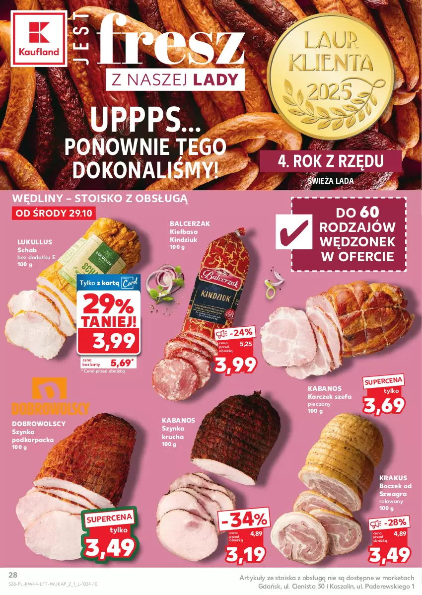 Gazetka promocyjna Kaufland - Gazetka tygodnia - ważna 29.10 do 05.11.2025 - strona 28 - produkty: Boczek, Fa, Gra, Kabanos, Karp, Kiełbasa, Kindziuk, Kosz, Krakus, Piec, Szal, Szynka