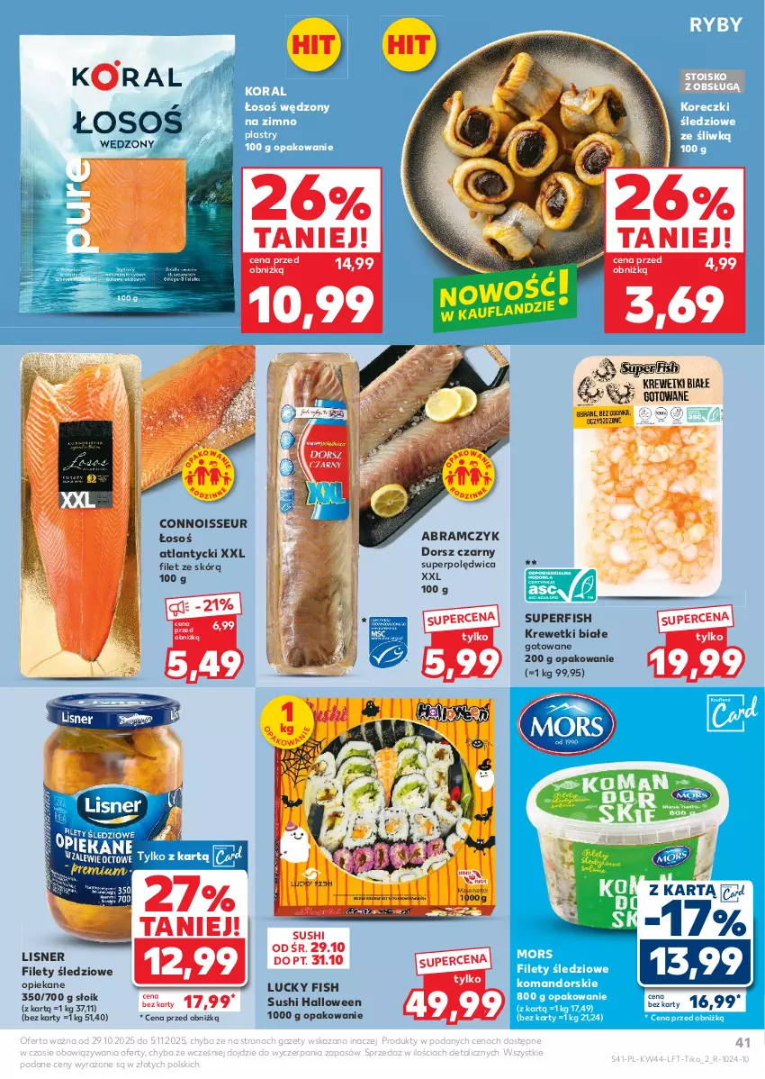 Gazetka promocyjna Kaufland - Gazetka tygodnia - ważna 29.10 do 05.11.2025 - strona 41 - produkty: Dorsz, Koreczki śledziowe, Krewetki, Lisner, Polędwica, Sushi