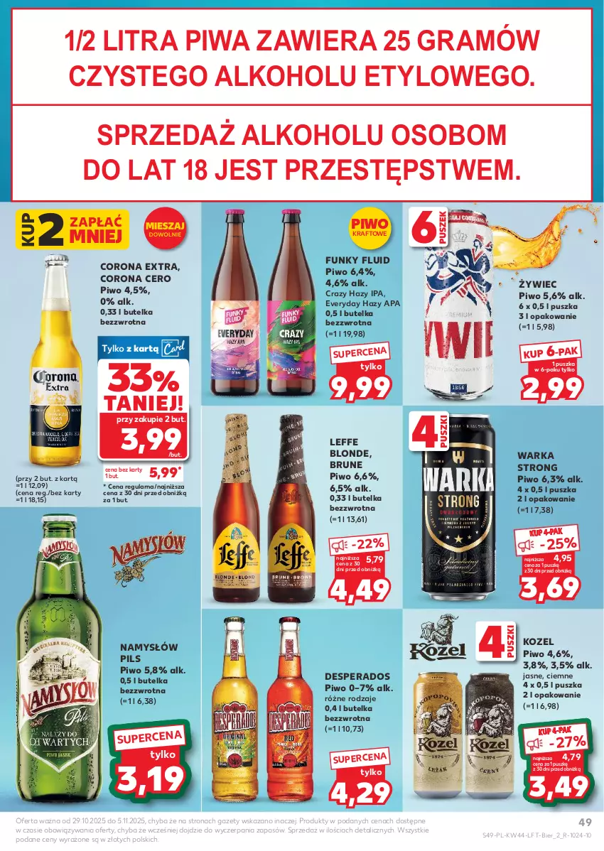 Gazetka promocyjna Kaufland - Gazetka tygodnia - ważna 29.10 do 05.11.2025 - strona 49 - produkty: Corona Extra, Desperados, Gra, Kozel, Namysłów, Piwa, Piwo, Warka