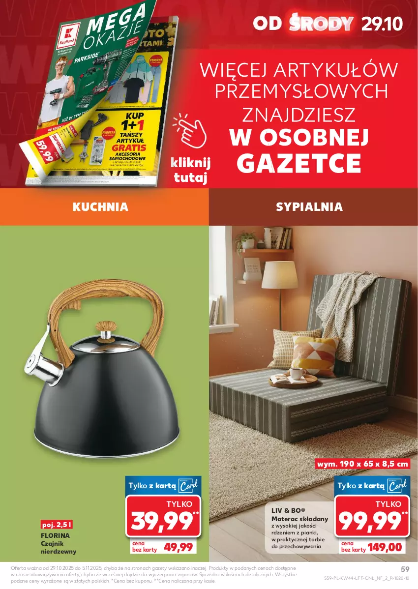 Gazetka promocyjna Kaufland - Gazetka tygodnia - ważna 29.10 do 05.11.2025 - strona 59 - produkty: Czajnik, Kuchnia, Materac, Materac składany, Sok, Sypialnia, Tera