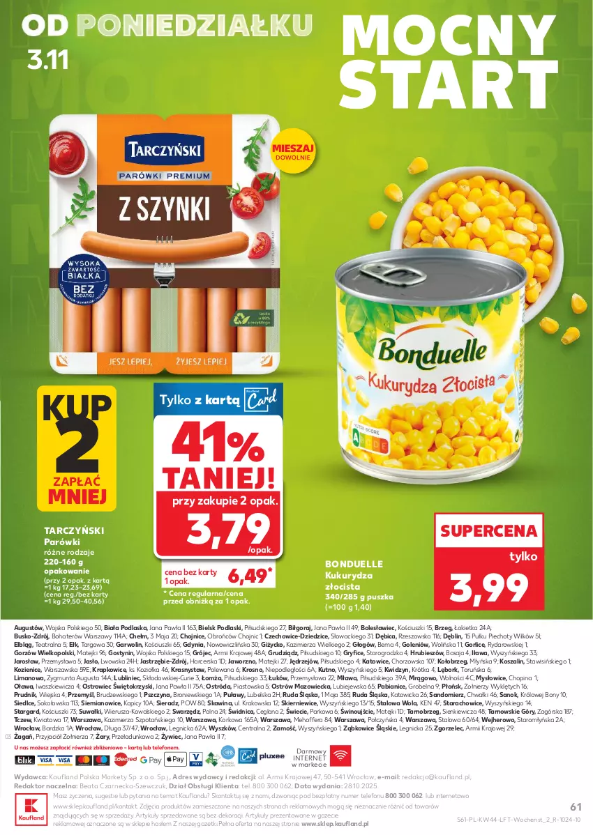 Gazetka promocyjna Kaufland - Gazetka tygodnia - ważna 29.10 do 05.11.2025 - strona 61 - produkty: BIC, Bonduelle, Dres, Gry, Kosz, Kukurydza, LANA, Parówki, Piast, Piec, Podlaski, Sok, Szal, Tarczyński, Telefon, Wino